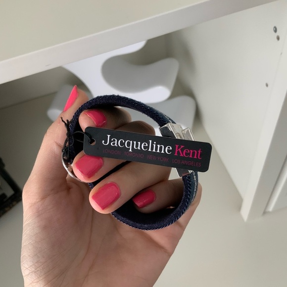 JACQUELINE KENT Denim Crystal Turn Lock Silver Statement Cuff Bracelet BRAND NEW - Picture 7 of 16